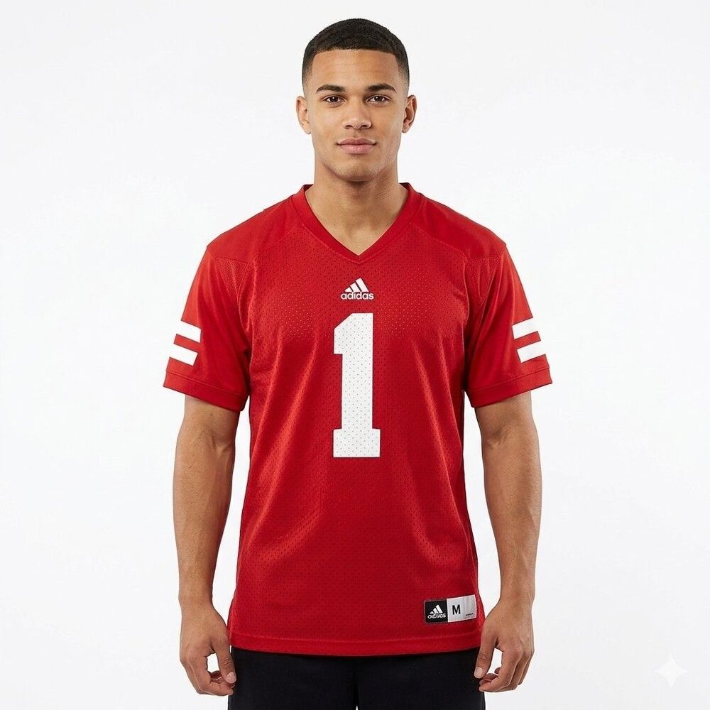 Adidas Sports Jersey Men's  Medium Red White Trim #1 Nebraska Wisconsin